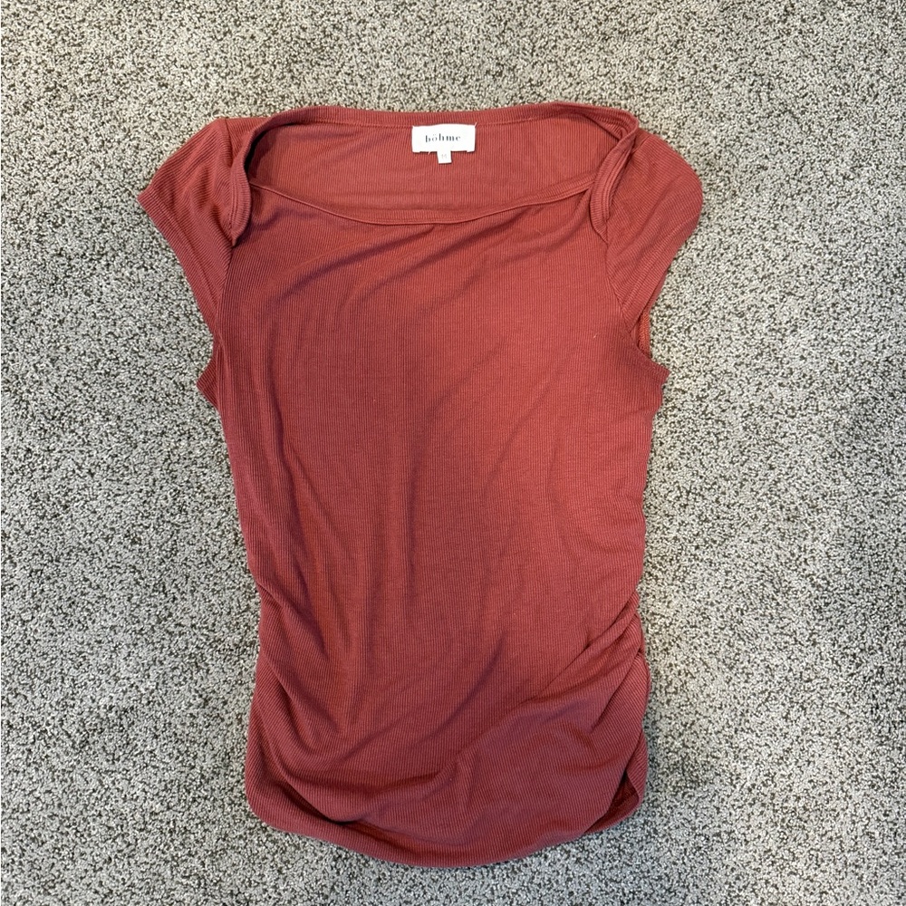 Rust Cap-Sleeve Ribbed